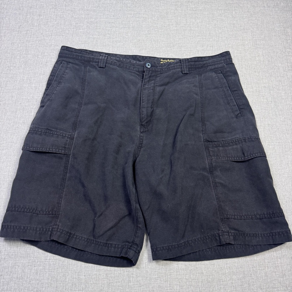 Tommy Bahama Cargo Shorts Mens 38 Blue Cotton Canvas Flat Front 9 Inseam